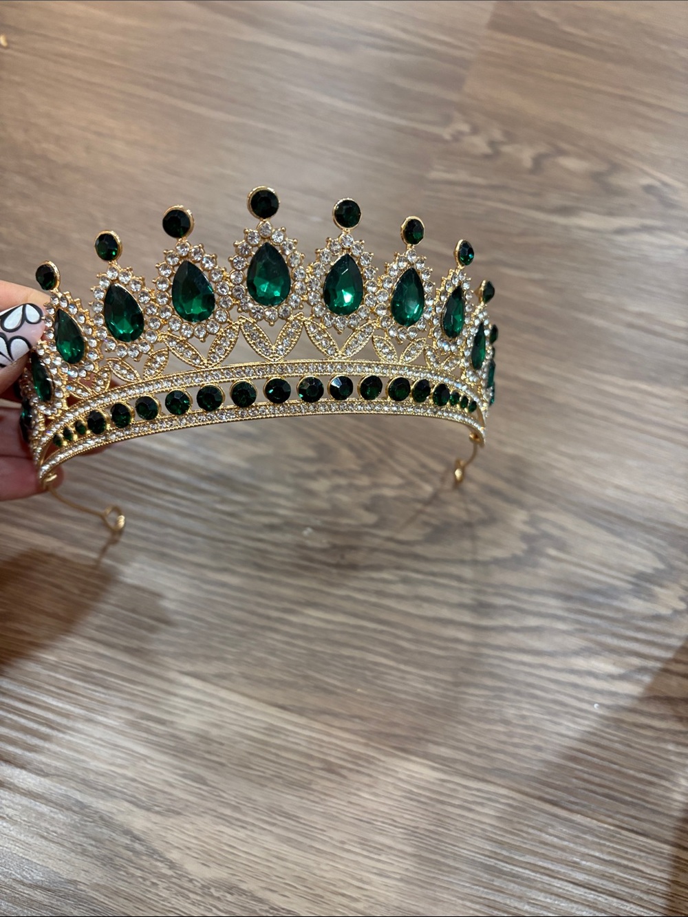 20-Gold and Emerald Crystal Tiara Crown - Women Accessories